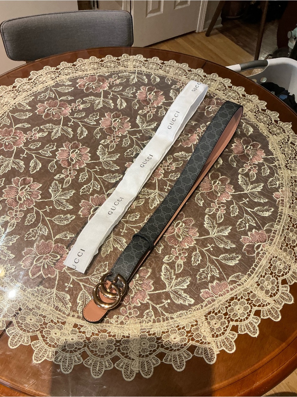 Gucci Brown GG Canvas Belt with Gold Double G Buckle